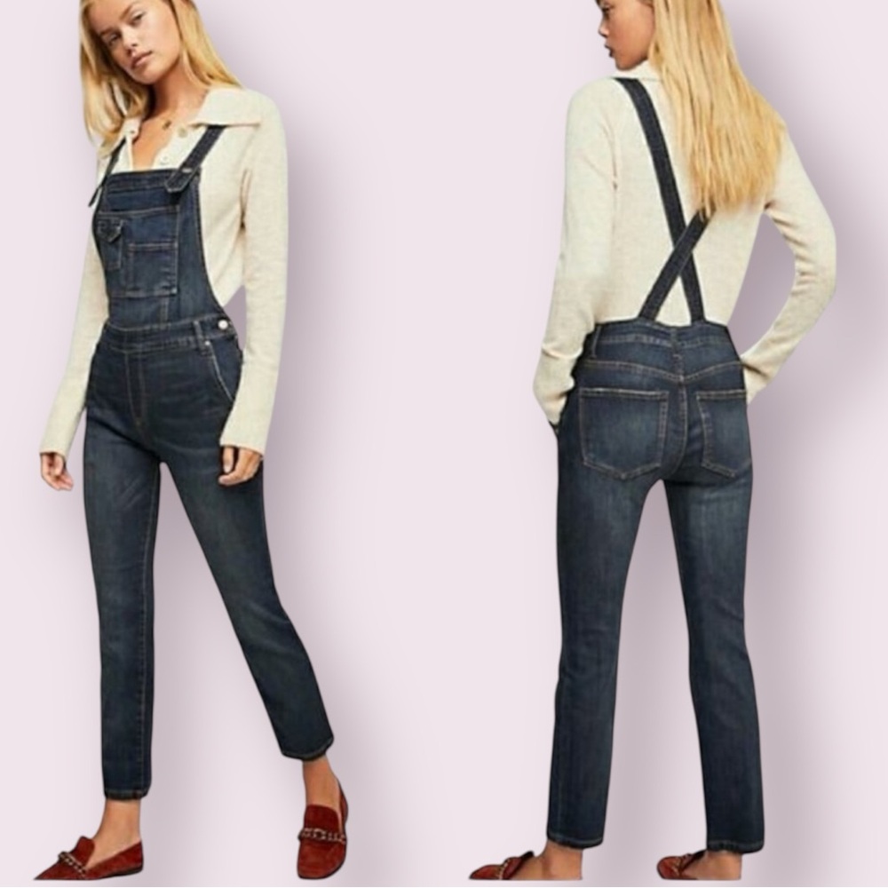 Free People Dark Wash Denim Overalls